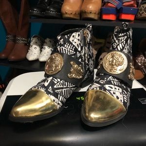 Gold and black white Booties